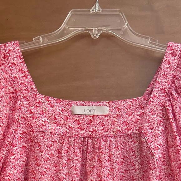 LOFT Pink Floral Shimmer Blouse Women’s Small Popover Top Puff Sleeve‎         J - Picture 8 of 13